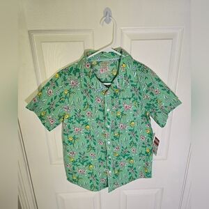 NWT Cat & Jack Boys Collared Green Button Up Hawaiian Floral Shirt Large